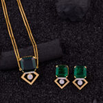 Emerald Horizon Diamond Pendant & Earring Set