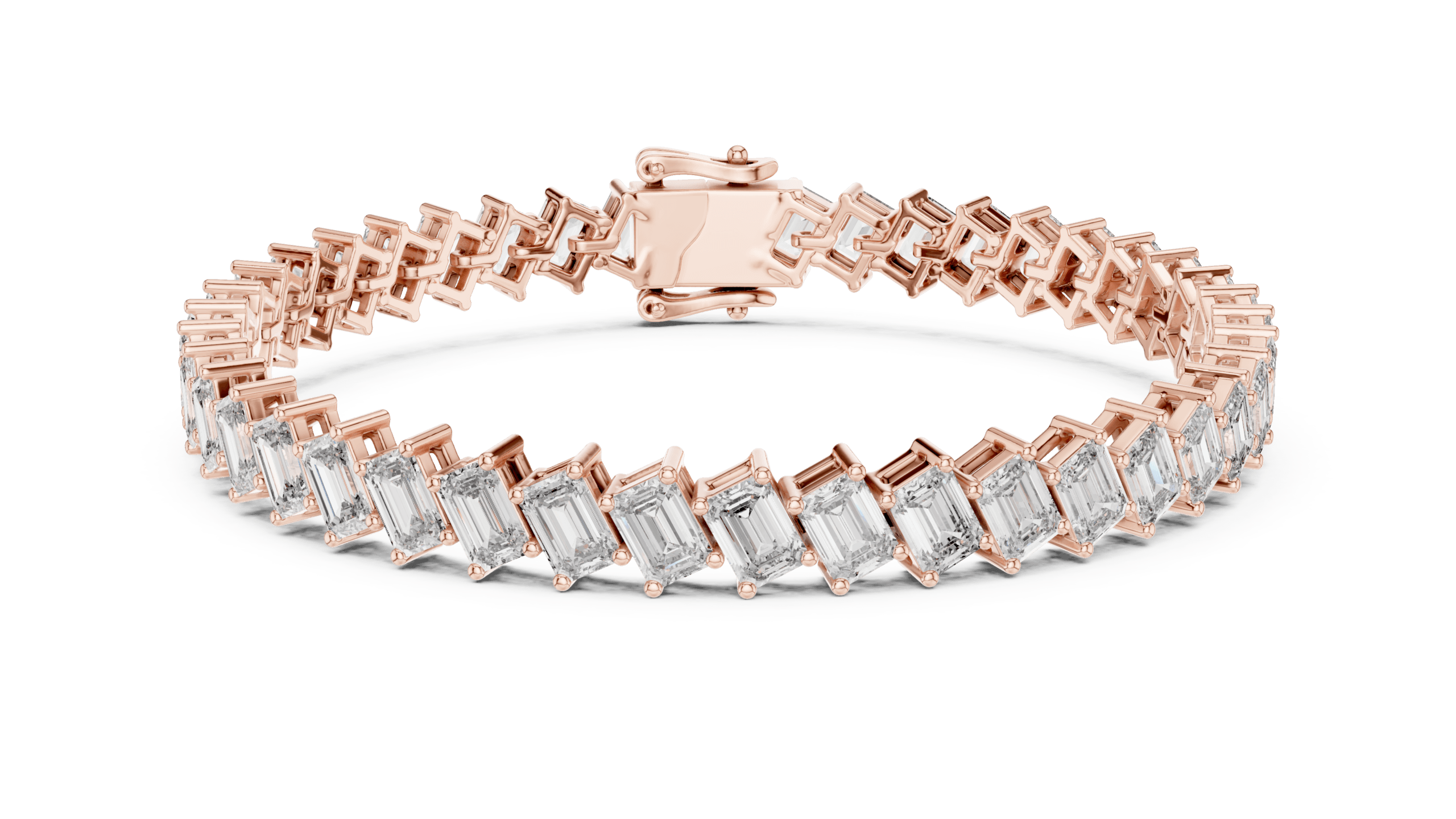 GLBR-0039-01@R-#viwe4 Tilted Emerald-Cut Diamond Tennis Bracelet - Image 1